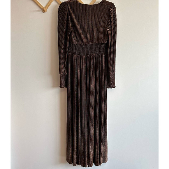 NWT Boden Metallic Brown Jersey Maxi Dress V-Neck Long Sleeve Size 6P Cinched - Picture 11 of 15